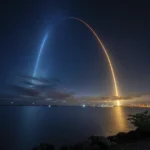 Long exposure of the SpaceX Crew-2 launch from Kennedy Space Center on April 23, 2021.